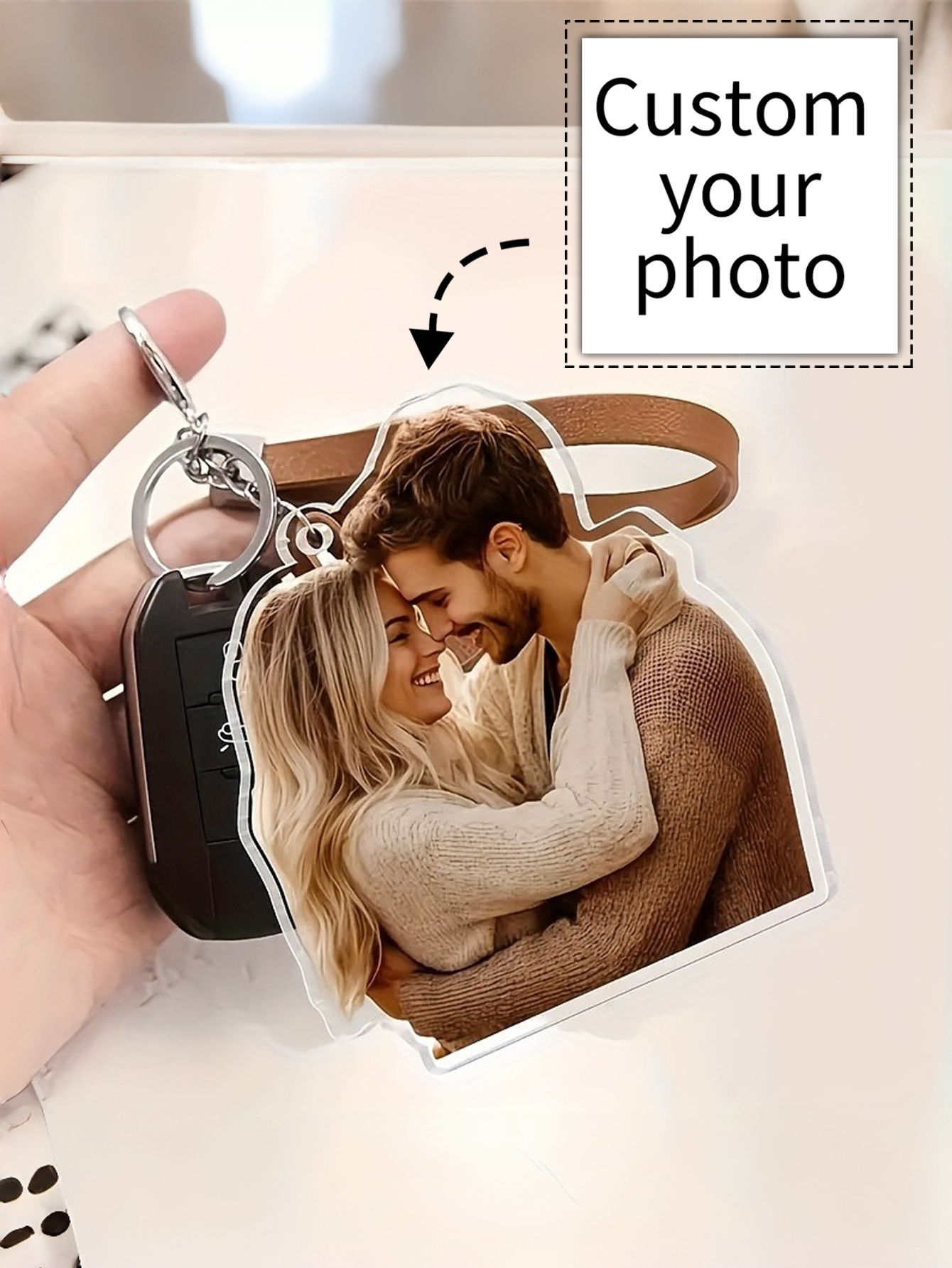 Custom Couple Photo Keychains, Personalized Acrylic Picture Key Pendants
